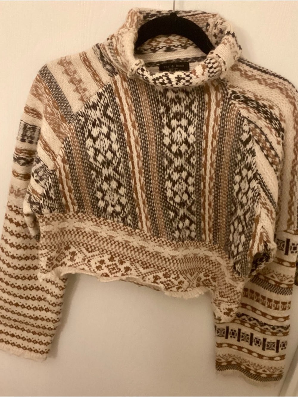 rag & bone Cropped Patterned Turtleneck Sweater - Cream & Brown